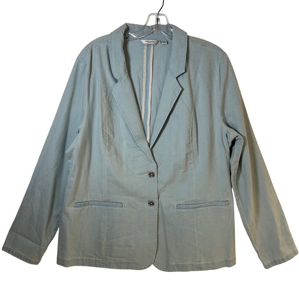 Liz Claiborne New York Light Blue Cotton Blend Two Button Blazer Jacket Size 16‎